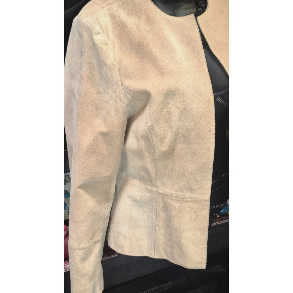 Vintage Y2K Retro Taupe Suede Leather Jacket Quiet Luxury Old Money Minimalist M
